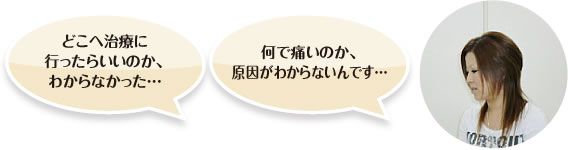 「どこへ治療に行ったらいいのか、わからなかった…」「何で痛いのか、原因がわからないんです…」